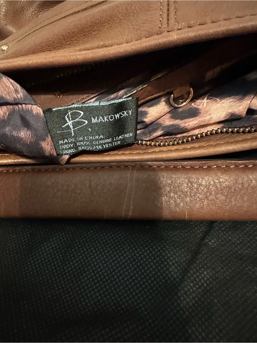B Makowsky Brown Leather Shoulder Bag with Gold Hardware